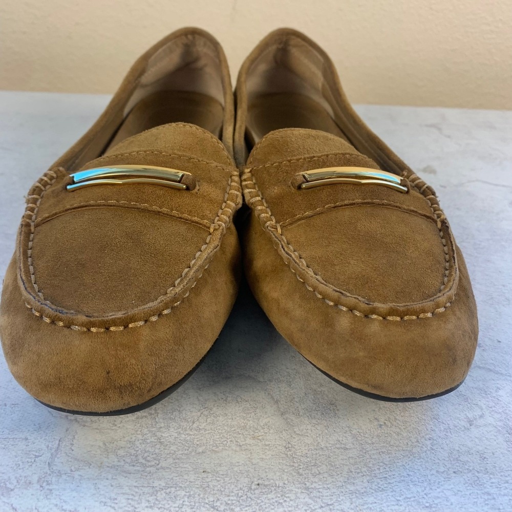 Vionic Ashby 10 Women's Loafers Tan Brown Suede Gold Bar Driving Moccasins - Picture 9 of 14